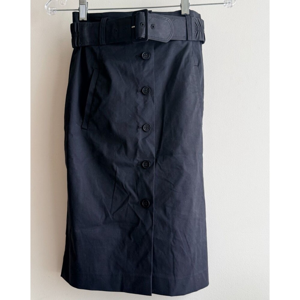 Theory Womens Belted Knee Length A Line Skirt Black Size 2